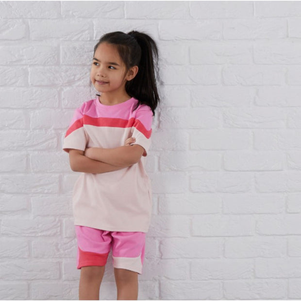Baby Pink, Pink & Fushcia Block Colour Personalised Embroidered Top & Shorts