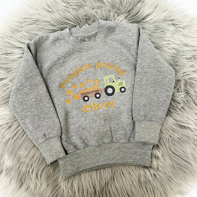 Pumpkin Picking Tractor Embroidered Personalised Jumper - Various Colours