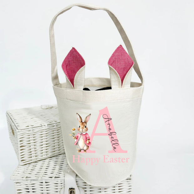 Easter Personalised Printed Basket & Handle with Pink Ears