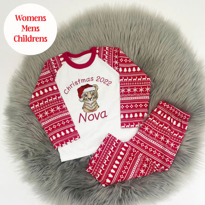 Personalised Embroidered Christmas 2023 Pyjamas - Santa Tiger