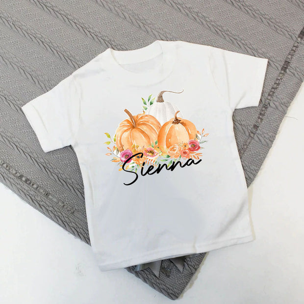 Floral Pumpkin Printed Personalised T-Shirt