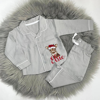 Christmas Classic Long Sleeved Cotton Pyjamas - Animal & Name on front
