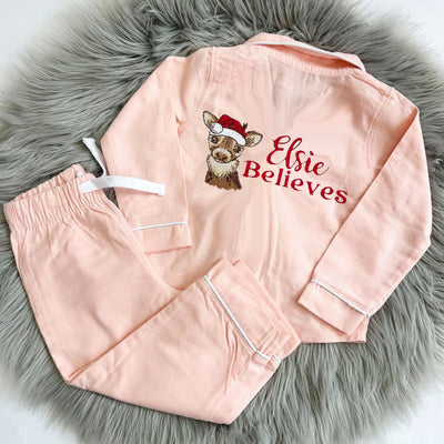 Christmas Classic Long Sleeved Cotton Pyjamas - Name Believes on back