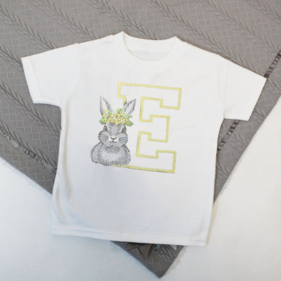 Spring Initial & Floral Animal Personalised Embroidered T-Shirt (Various Coloured T-Shirts & Animals)