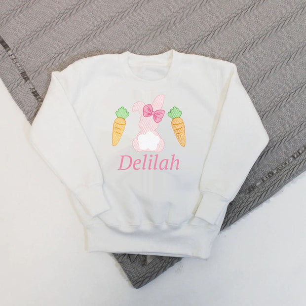 Easter Pink Bunny & Carrots Personalised Embroidered Jumper (Various Animals)
