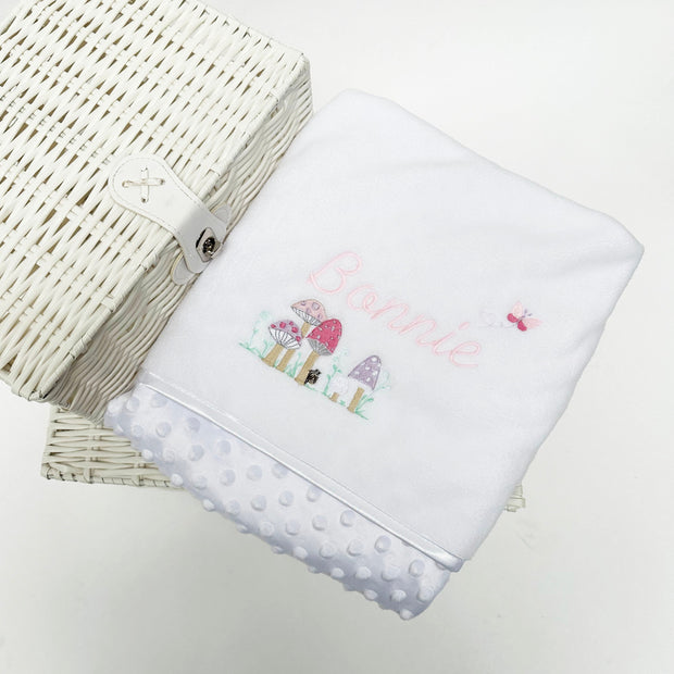 Mushroom Forest Embroidered Personalised Bubble Wrap Blanket (Fleece Embroidery) - Various Colours