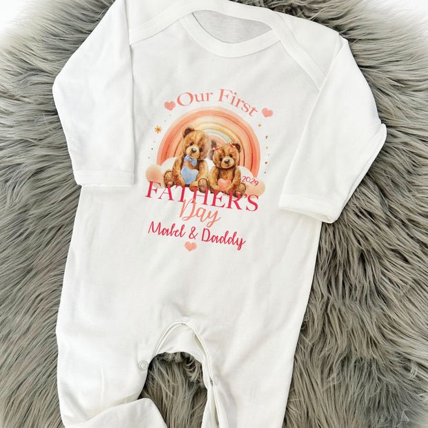 Our First Father's Day Printed Personalised Sleepsuit -Rainbow