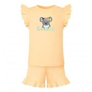 Animal Personalised Embroidered Frill Broderie Top & Shorts Set - Apricot