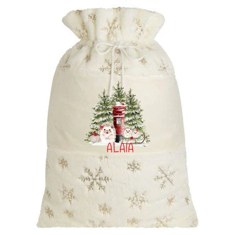Cream or Grey Plush Large Personalised Christmas Sack - Hedgehog Design