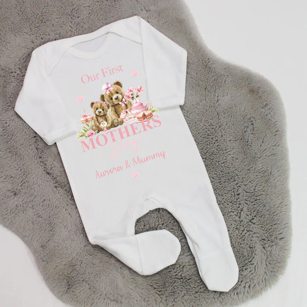 Our First Mother's Day Printed Personalised Sleepsuit - Teddy Design