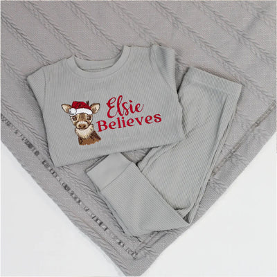 Christmas Ribbed Embroidered Personalised Loungeset (Various Colour Sets) - Name Believes