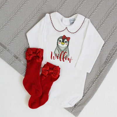 Embroidered Christmas Personalised Babyvest - Penguin & Bow
