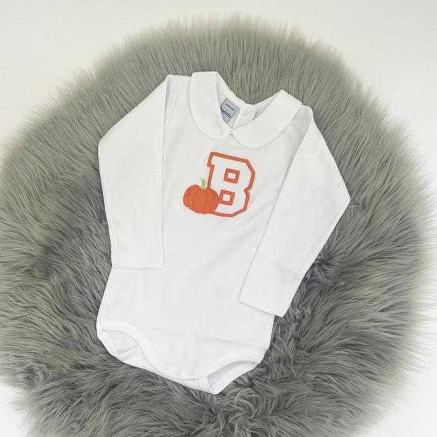 Halloween Initial & Pumpkin Embroidered Personalised Babygrow