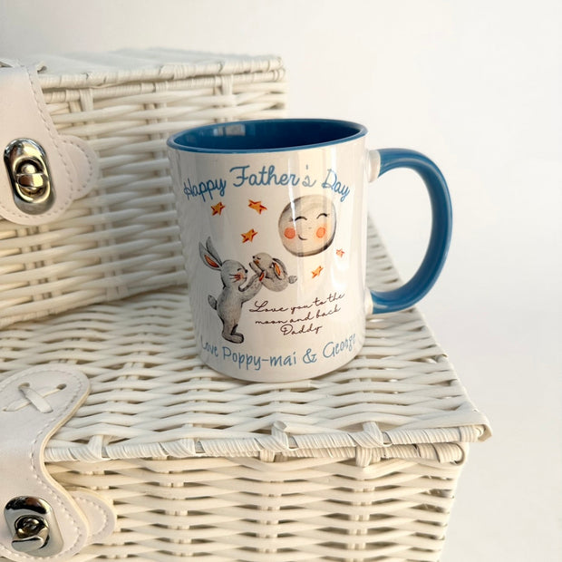 Happy Father's Day Personalised Mug - Bunny & Moon Design