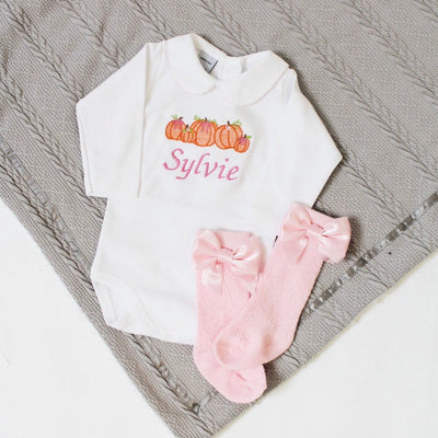 Embroidered Pumpkin & Bows Personalised Babygrow
