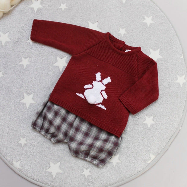 Red Bunny Detail Jumper & Tartan Shorts Outfit
