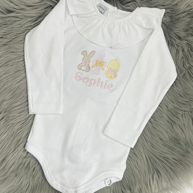 Easter Bunny, Cross & Duck Embroidered Personalised Babygrow