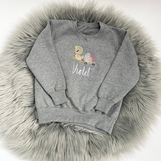 Easter Girly Chick & Cart Personalised Embroidered Jumper