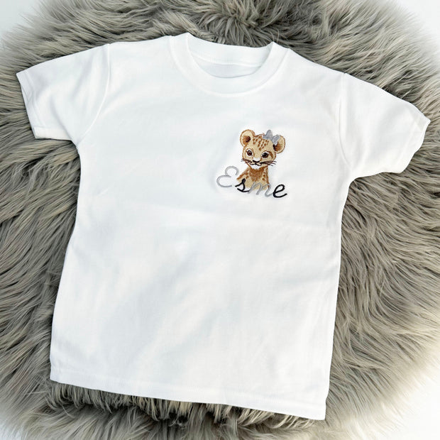 Animal with Hair Bow Personalised Embroidered T-Shirt - Two Tone Writing
