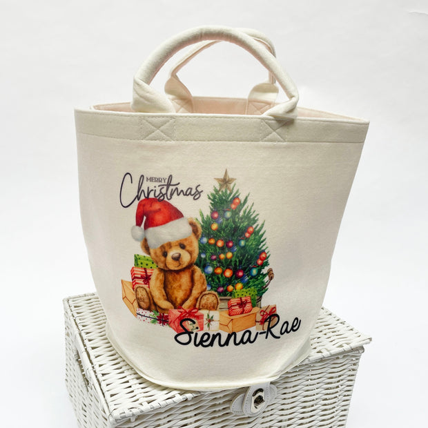 Merry Christmas Personalised Printed Basket - Teddy Bear