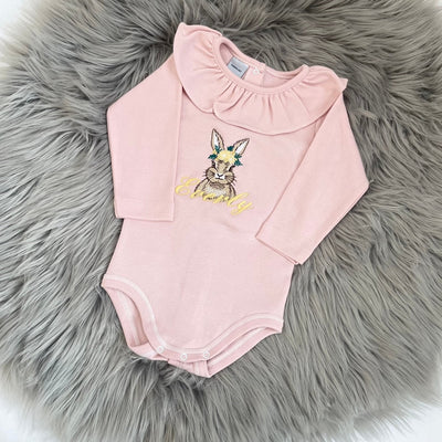 Easter Animal Frill Collar Embroidered Personalised Babygrow (Various Animals)