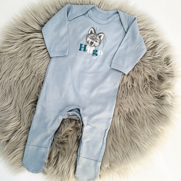 Animal Embroidered Personalised Sleepsuit - Two tone writing