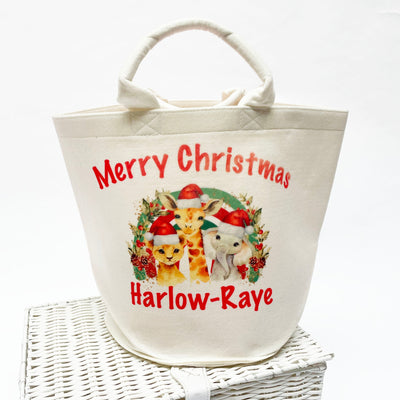Merry Christmas Personalised Printed Basket - Animals