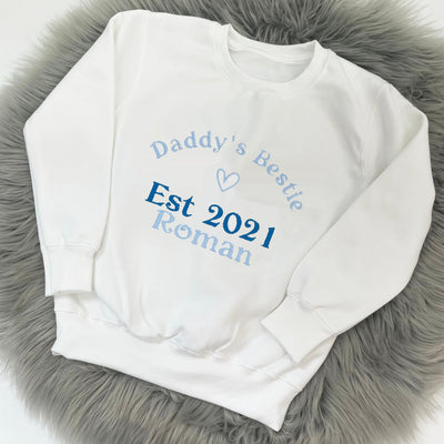 'Daddy's Bestie' Father's Day Personalised Embroidered Jumper - Blue Writing