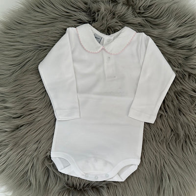 DEFECT - pink collar trim baby vest 6-12 months