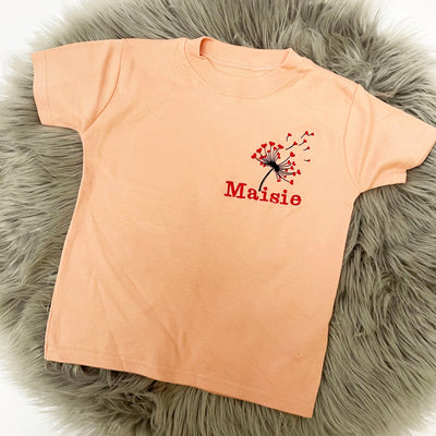 Valentines Dandelion Personalised Embroidered T-Shirt (Various Coloured T-Shirts)