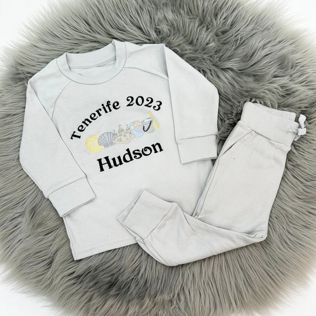'Holiday & Year' Personalised Embroidered Cotton Loungeset