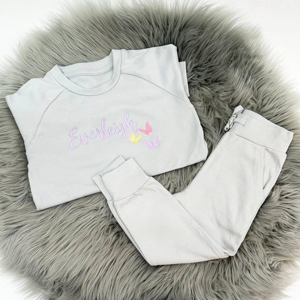 Butterfly Embroidered Personalised Cotton Loungeset