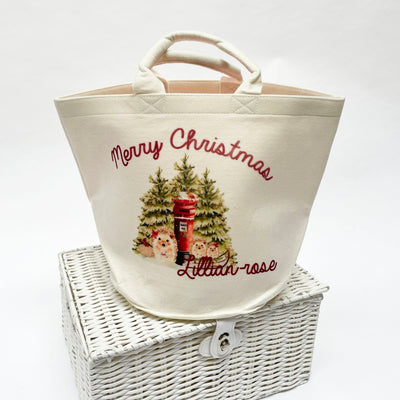 Merry Christmas Personalised Printed Basket - Hedgehog
