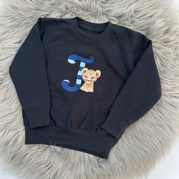 Initial & Animal Personalised Embroidered Jumper - Two Coloured Letter