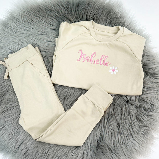 Daisy Embroidered Personalised Cotton Loungeset
