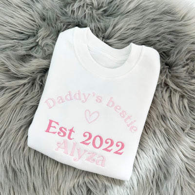 'Daddy's Bestie' Father's Day Personalised Embroidered T-Shirt - Pink Writing