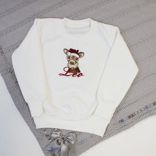 Christmas Animal with Santa Hat Personalised Embroidered Sweatshirt (Various Animals)