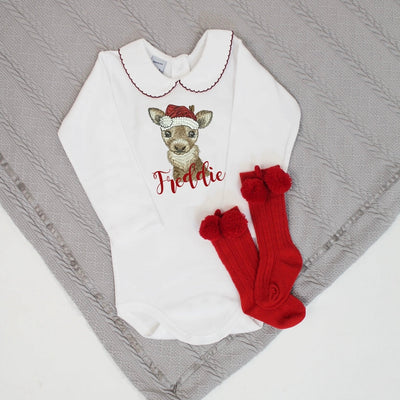 Embroidered Christmas Personalised Babyvest - Reindeer & Santa Hat