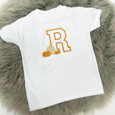Initial & 3 Pumpkins Halloween Personalised Embroidered T-Shirt