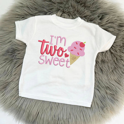 IM TWO SWEET Birthday Embroidered Personalised T-Shirt (Various Coloured T-Shirts)