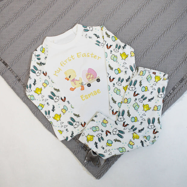 Embroidered Easter Pyjamas - Girl Chick & Cart