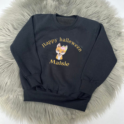 Happy Halloween & Animal Embroidered Personalised Jumper - Various Colours