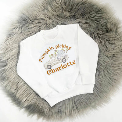 Pumpkin Picking Truck & Rabbit Embroidered Personalised Jumper - Various Colours