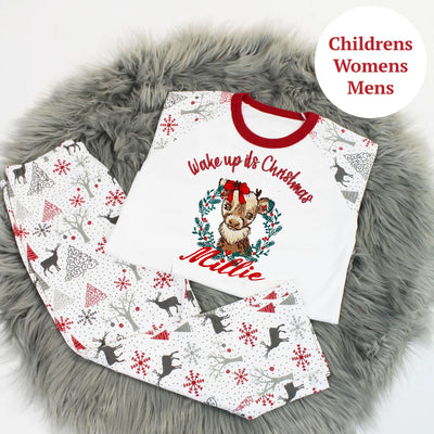 Personalised Embroidered Christmas 2023 Pyjamas - Animal in Wreath