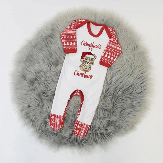 Embroidered Christmas Personalised Rompersuit - Santa Tiger