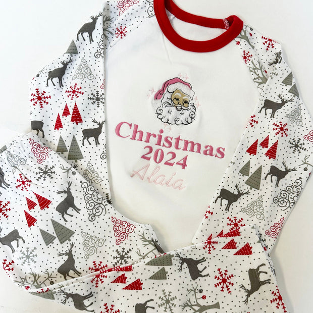 Personalised Embroidered Christmas Pyjamas - Pink Santa Claus