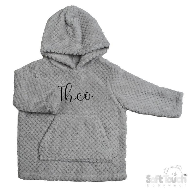 Grey Infants Waffle Oversized Personalised Embroidered Oodie Hoody