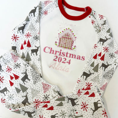 Personalised Embroidered Christmas Pyjamas - Gingerbread House