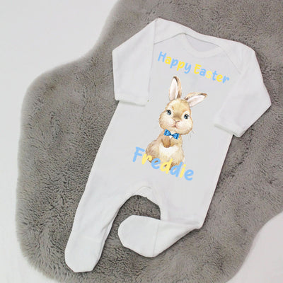 My First Easter Personalised Printed Sleepsuit - Blue & Yellow Bunny