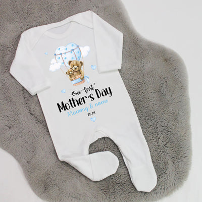 Our First Mother's Day Printed Personalised Sleepsuit - Hot Air Balloon Design